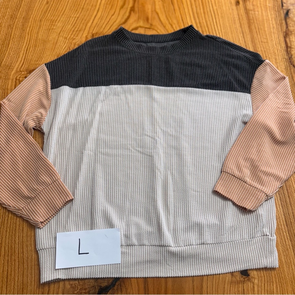 Colorblock Sweater in Black, Cream, and Tan